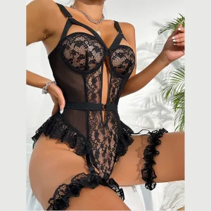 ensemble body noir à fleurs