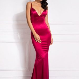 tenues sexy femme robe satin rouge