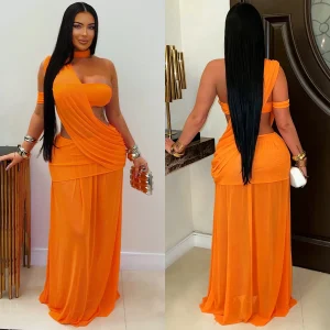 Tenues Sexy Femme - Robe Casual Femme orange Coupe Chic Formelle Valorisante