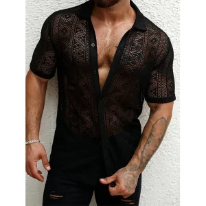 Tenues Sexy - Chemise Homme en Dentelle Transparente Style Vintage Captivant