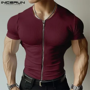 tshirt homme bordeaux zippe