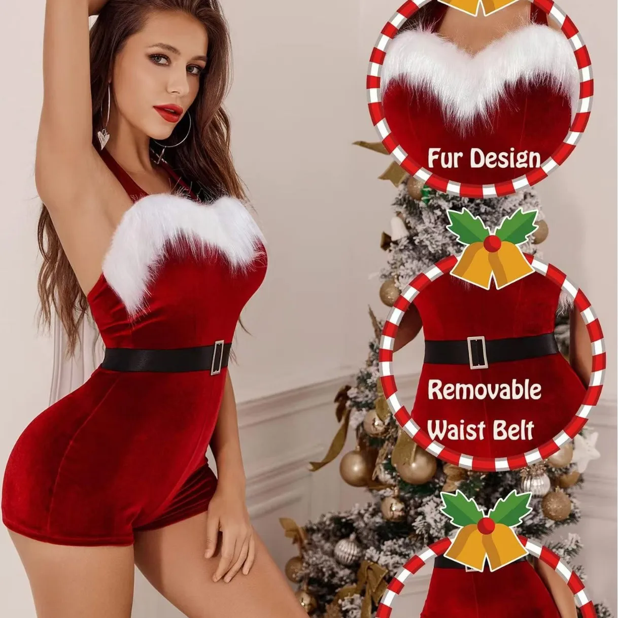 combinaison short velour Noël séduisante